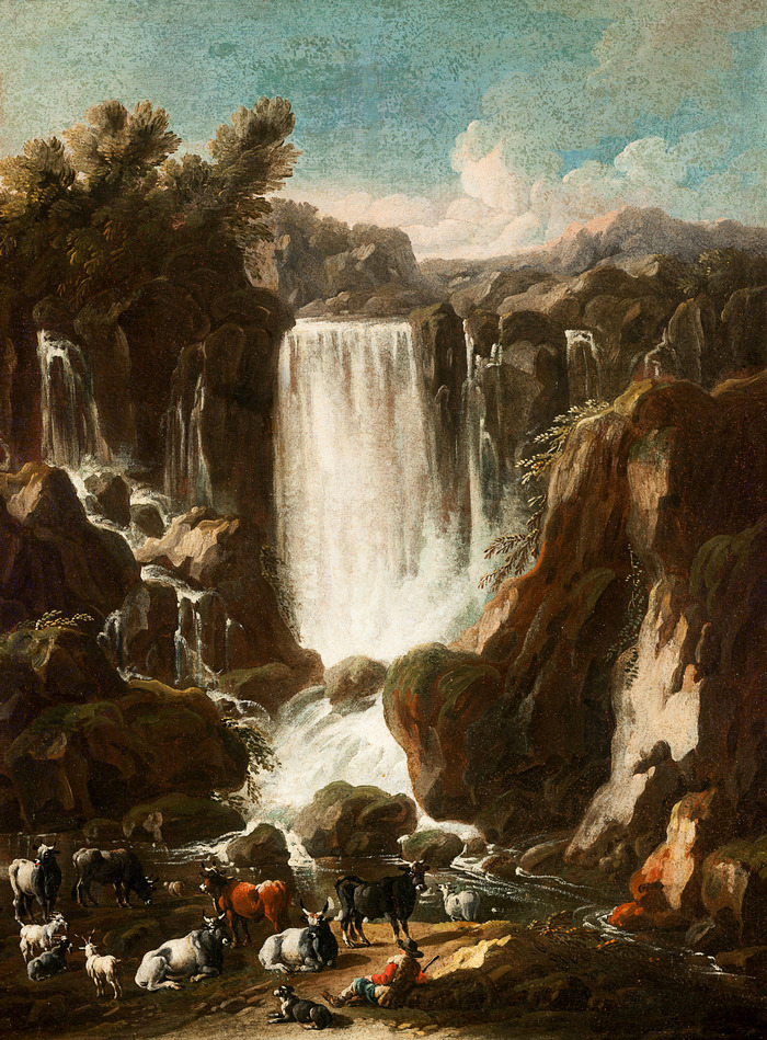 Tivoli waterfalls with a herd